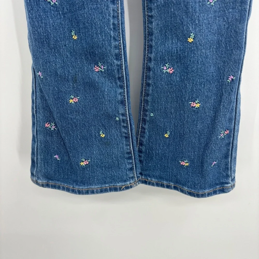 Old Navy Girls‎ Embroidered High Rise Flare Jeans 6 Medium Wash Floral Boho 70s